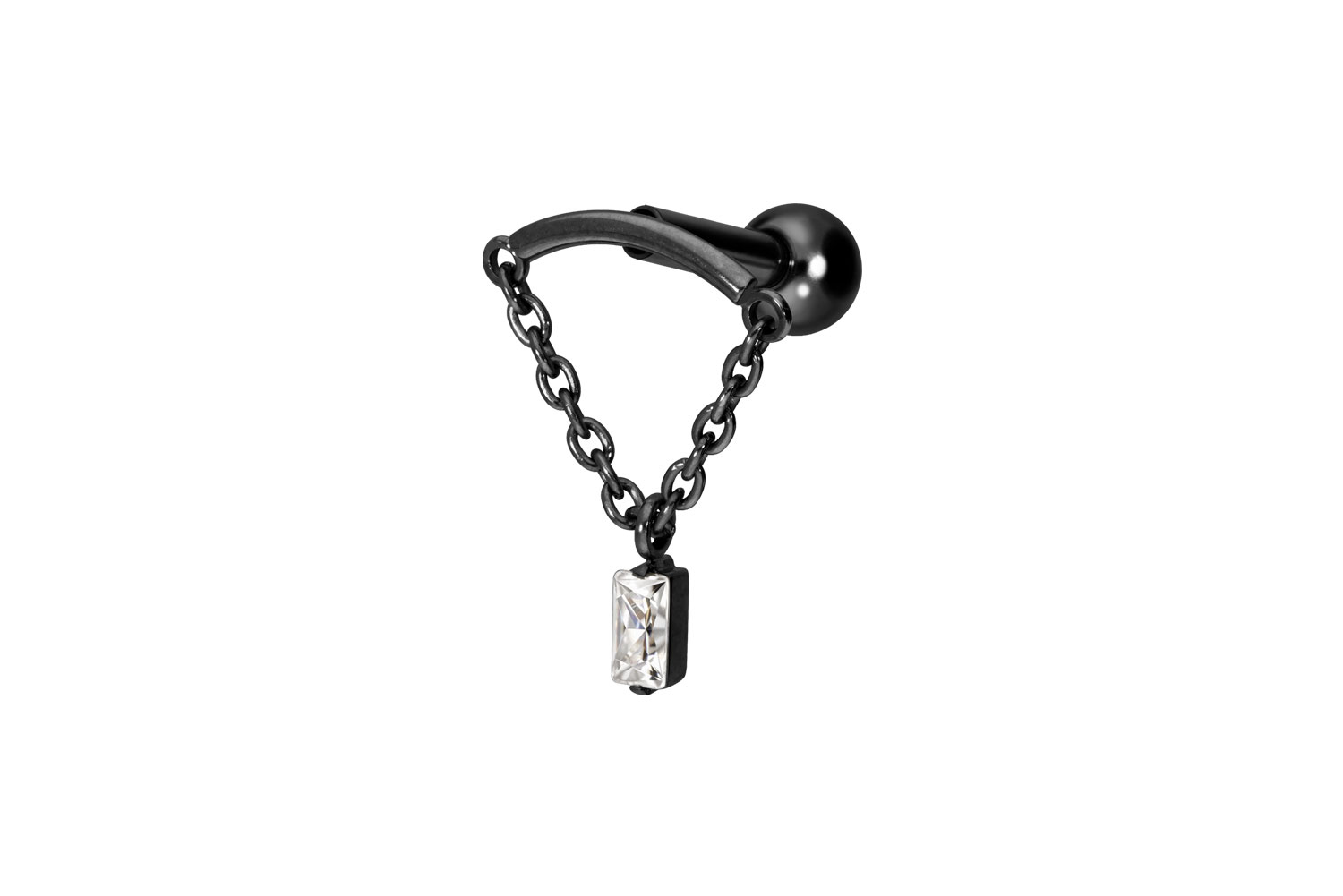 Titan Ohrpiercing mit Innengewinde BOGEN + KETTE + KRISTALLRECHTECK